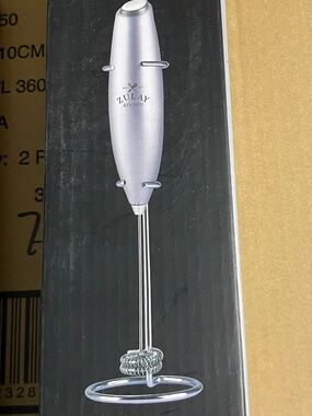 Zulay wKitchen Handheld Milk Frother with Stand - Sleek Silver